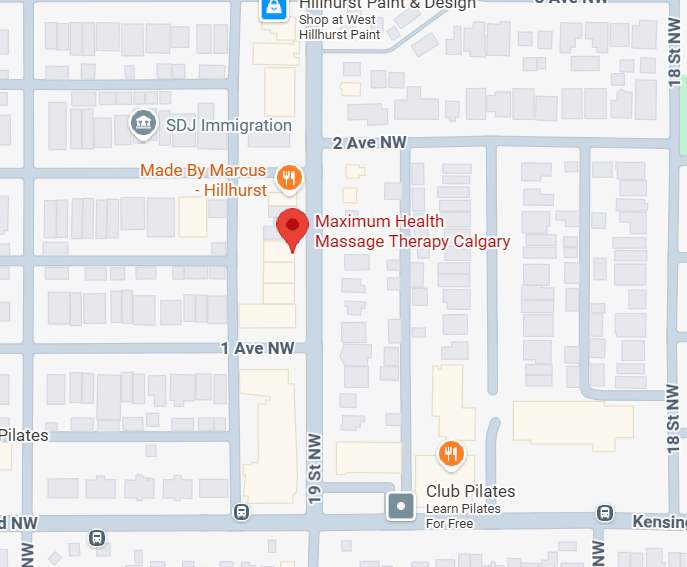 Map showing Maximum Health Massage Therapy Calgary at 213 19 St NW #4, Calgary