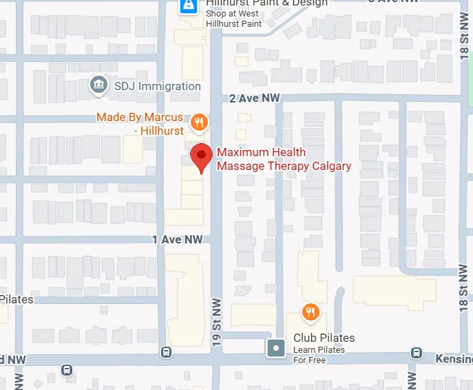 Map showing Maximum Health Massage Therapy Calgary at 213 19 St NW #4, Calgary